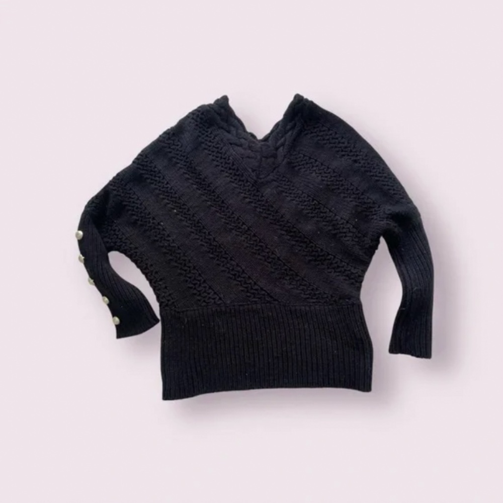 Black Knit Sweater with Button Detail